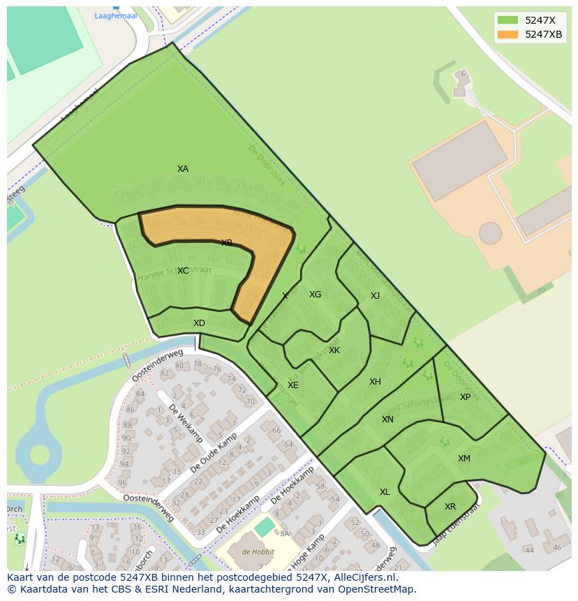 Afbeelding van het postcodegebied 5247 XB op de kaart.