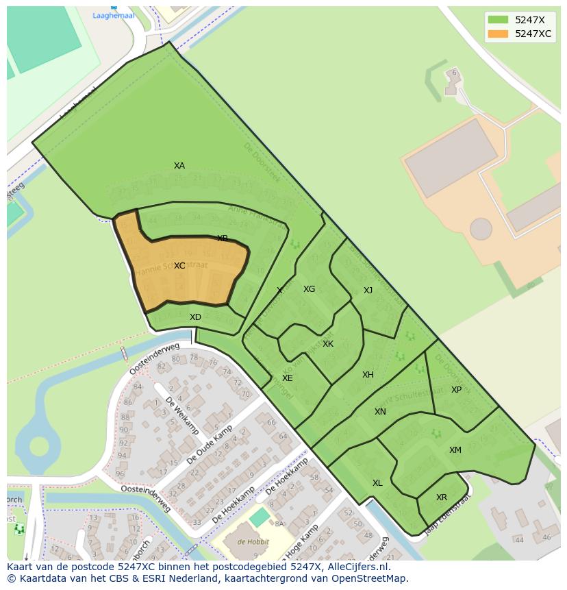 Afbeelding van het postcodegebied 5247 XC op de kaart.