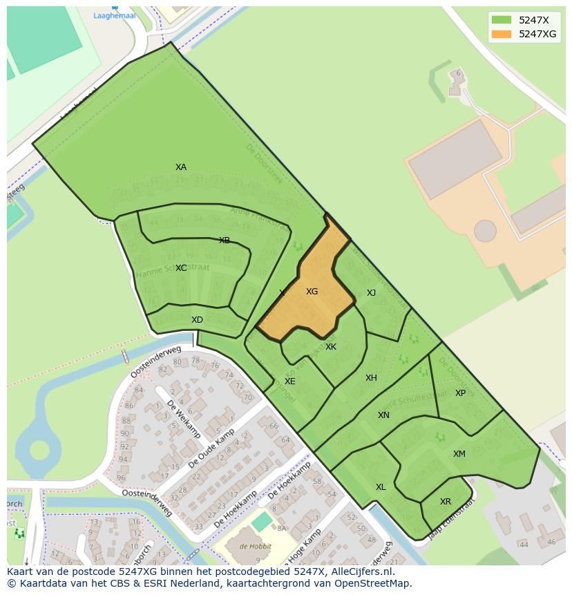 Afbeelding van het postcodegebied 5247 XG op de kaart.
