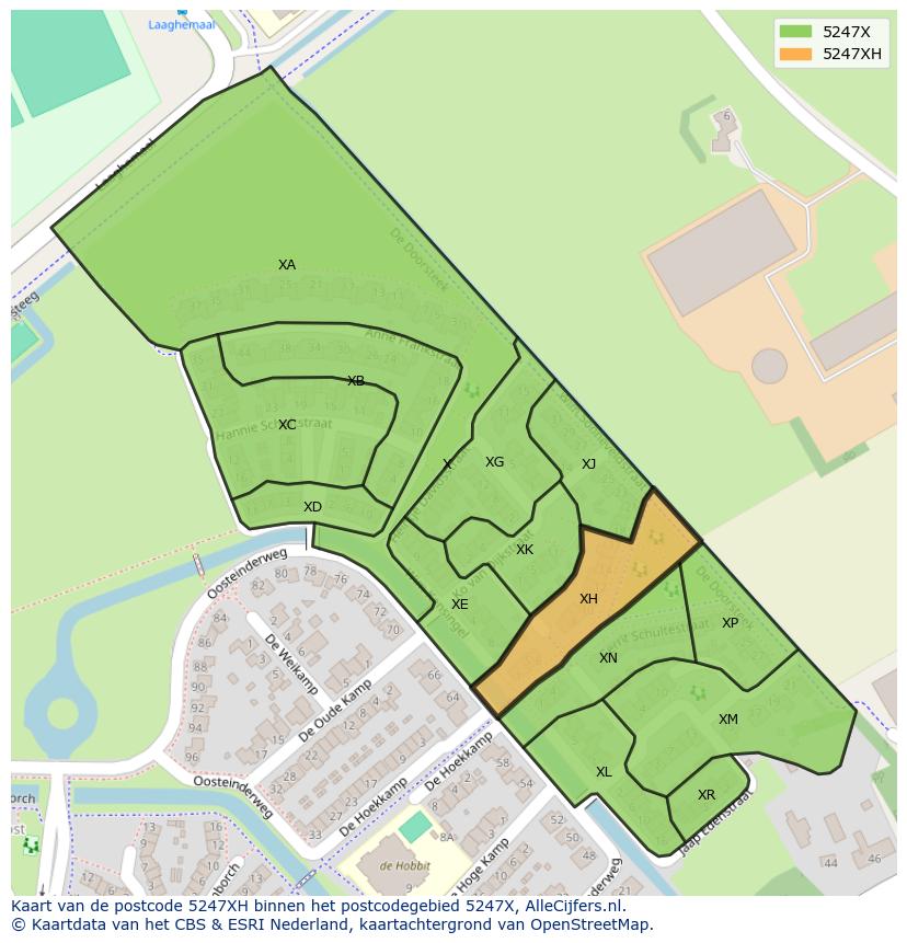 Afbeelding van het postcodegebied 5247 XH op de kaart.