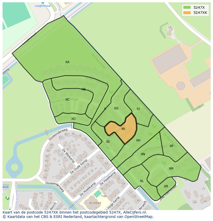Afbeelding van het postcodegebied 5247 XK op de kaart.