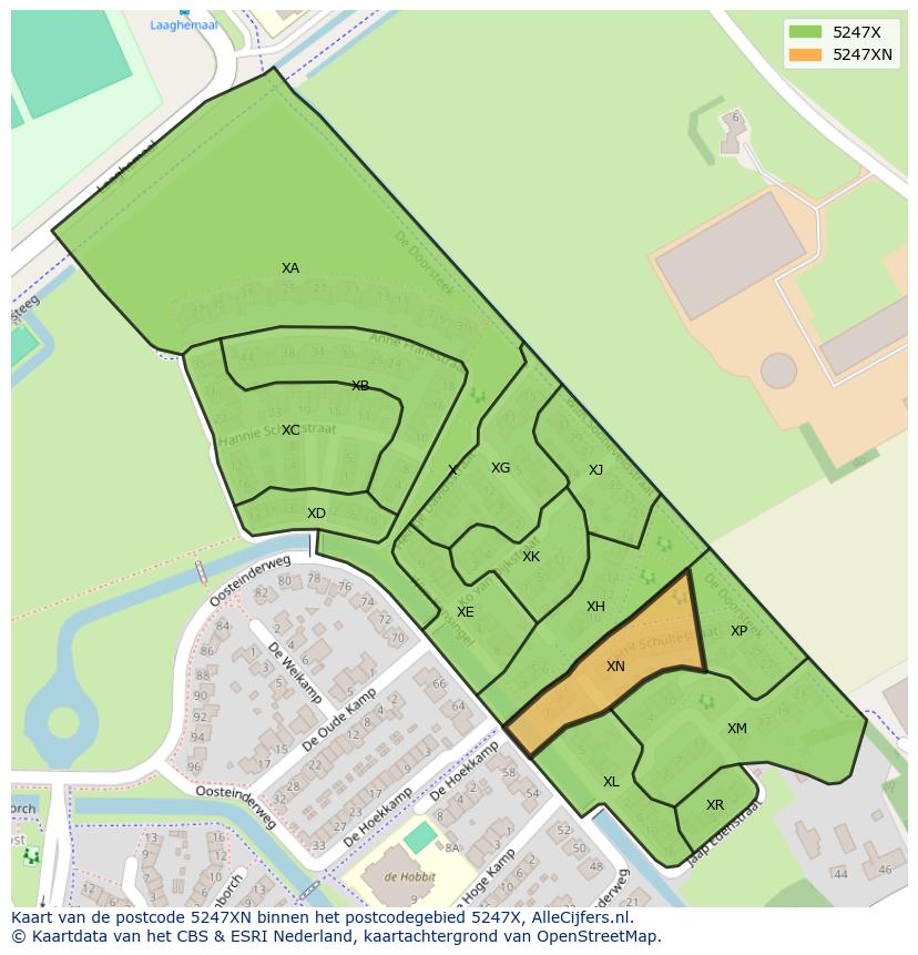 Afbeelding van het postcodegebied 5247 XN op de kaart.
