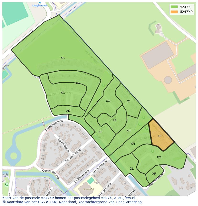 Afbeelding van het postcodegebied 5247 XP op de kaart.