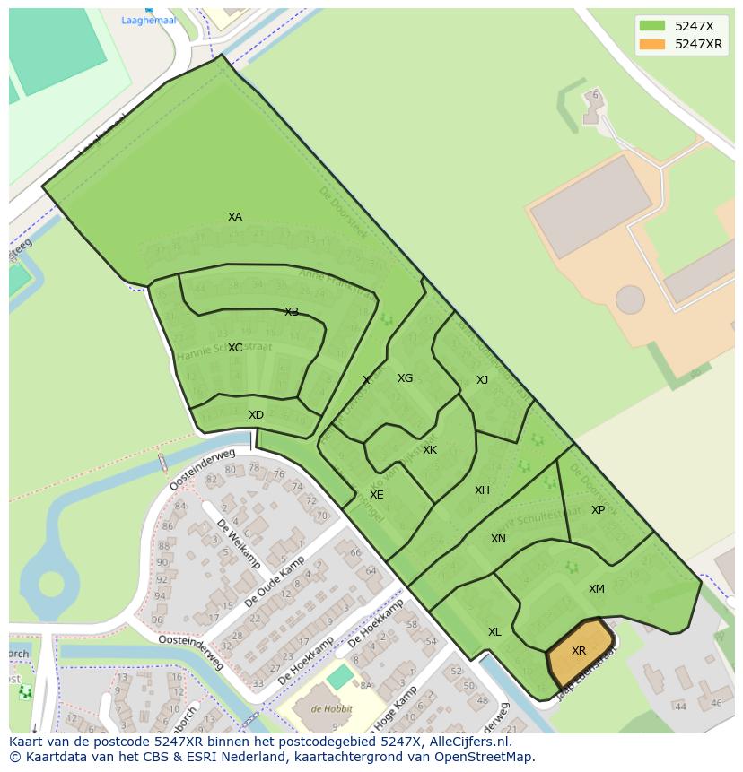 Afbeelding van het postcodegebied 5247 XR op de kaart.
