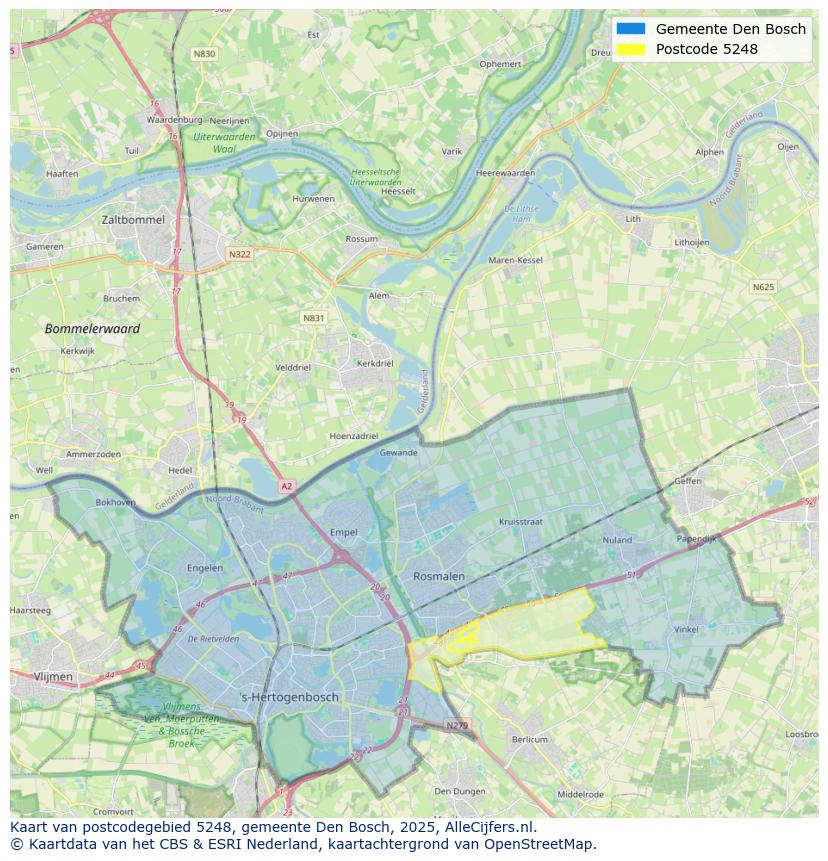 Afbeelding van het postcodegebied 5248 op de kaart.