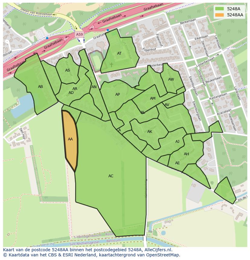 Afbeelding van het postcodegebied 5248 AA op de kaart.