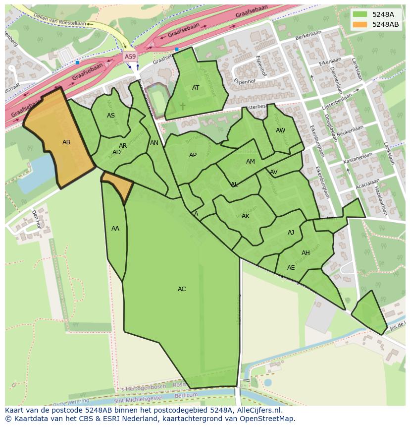 Afbeelding van het postcodegebied 5248 AB op de kaart.