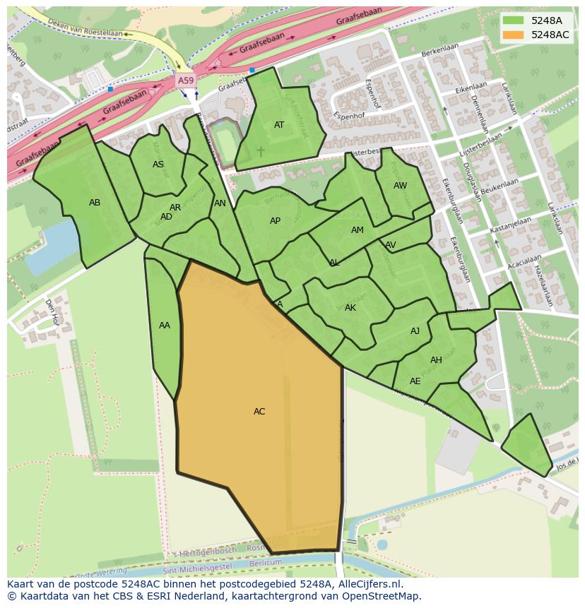 Afbeelding van het postcodegebied 5248 AC op de kaart.