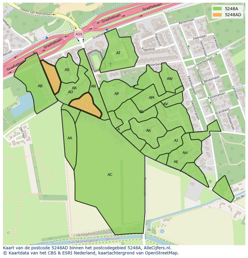 Afbeelding van het postcodegebied 5248 AD op de kaart.