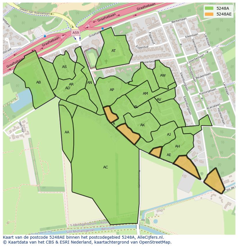 Afbeelding van het postcodegebied 5248 AE op de kaart.