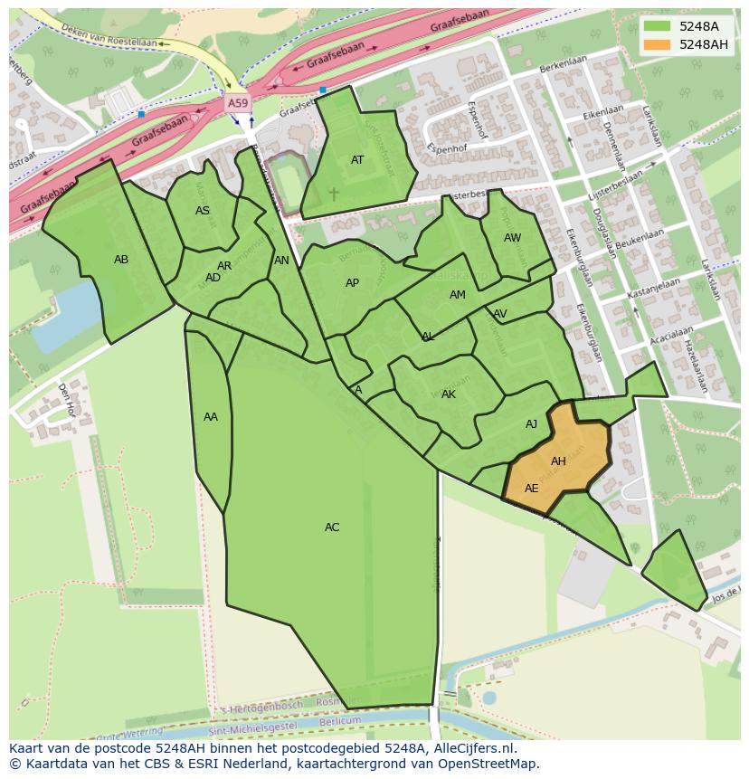 Afbeelding van het postcodegebied 5248 AH op de kaart.
