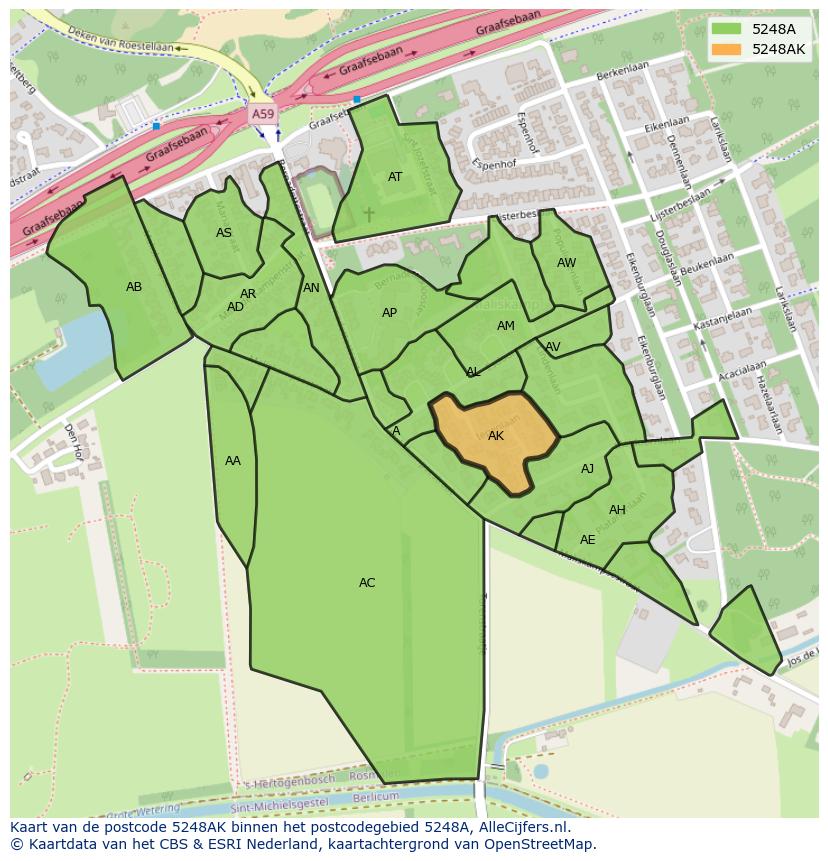 Afbeelding van het postcodegebied 5248 AK op de kaart.