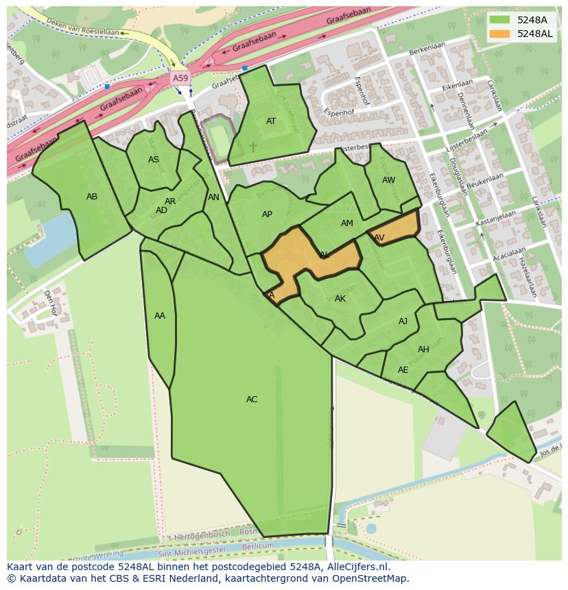 Afbeelding van het postcodegebied 5248 AL op de kaart.