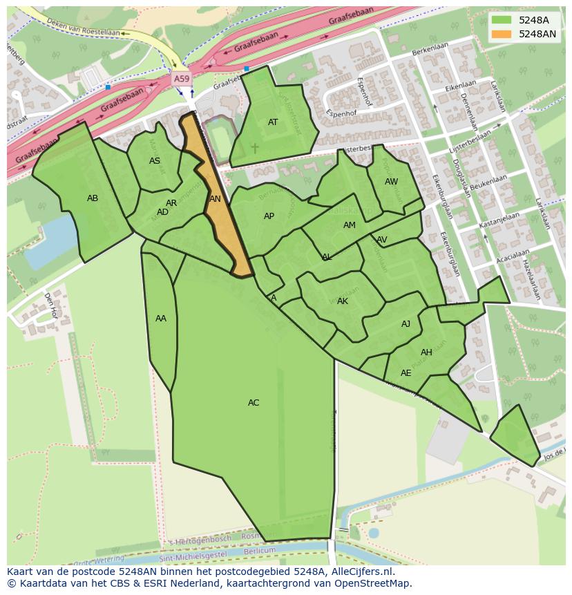 Afbeelding van het postcodegebied 5248 AN op de kaart.