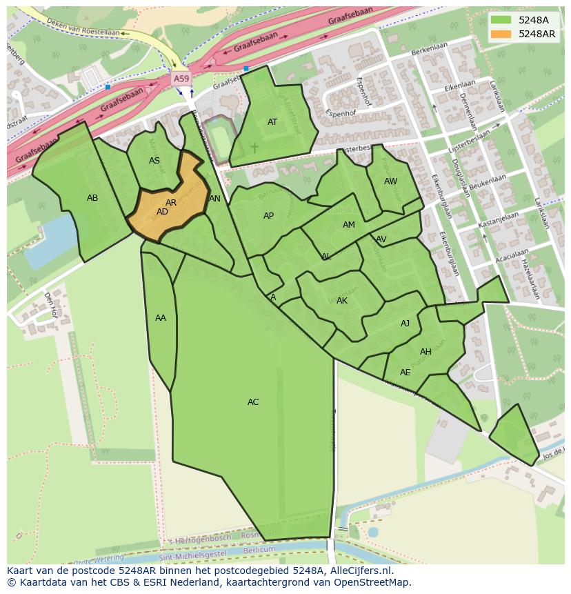 Afbeelding van het postcodegebied 5248 AR op de kaart.