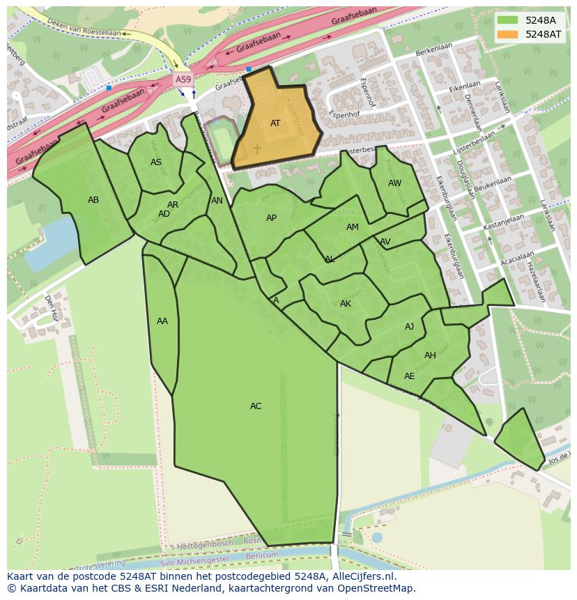 Afbeelding van het postcodegebied 5248 AT op de kaart.