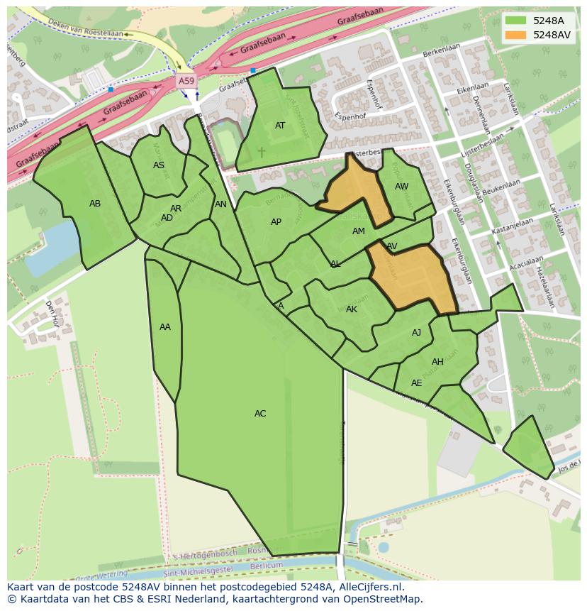 Afbeelding van het postcodegebied 5248 AV op de kaart.