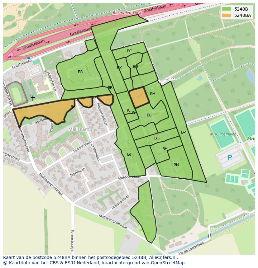 Afbeelding van het postcodegebied 5248 BA op de kaart.