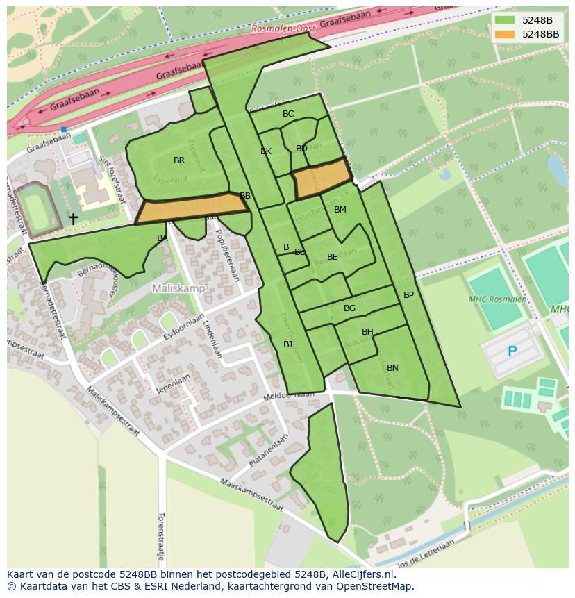 Afbeelding van het postcodegebied 5248 BB op de kaart.
