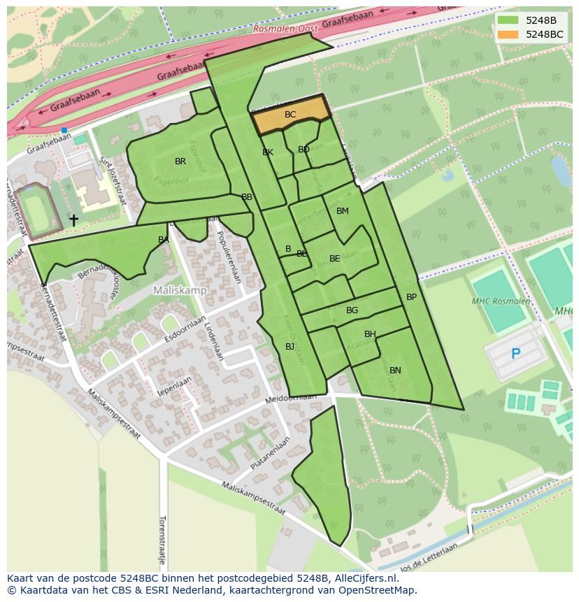 Afbeelding van het postcodegebied 5248 BC op de kaart.