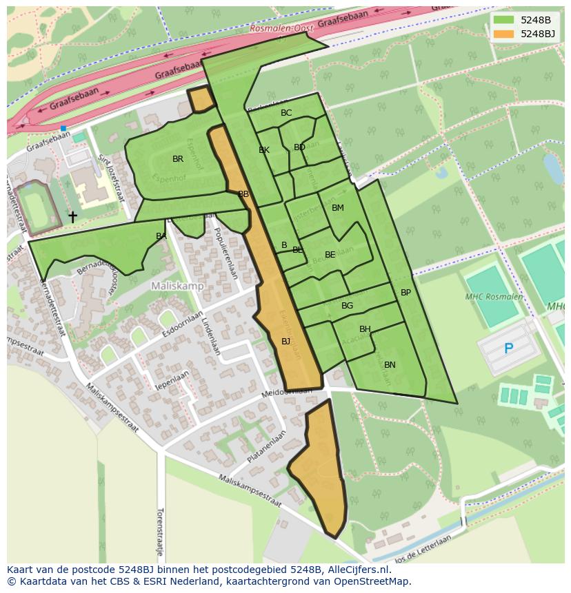 Afbeelding van het postcodegebied 5248 BJ op de kaart.