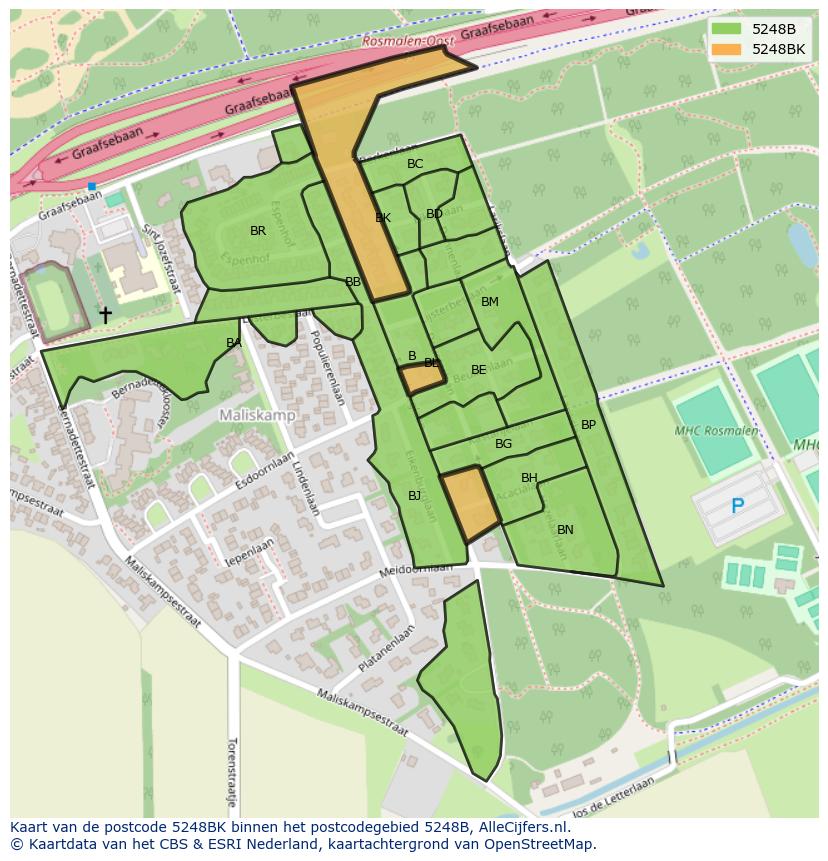 Afbeelding van het postcodegebied 5248 BK op de kaart.