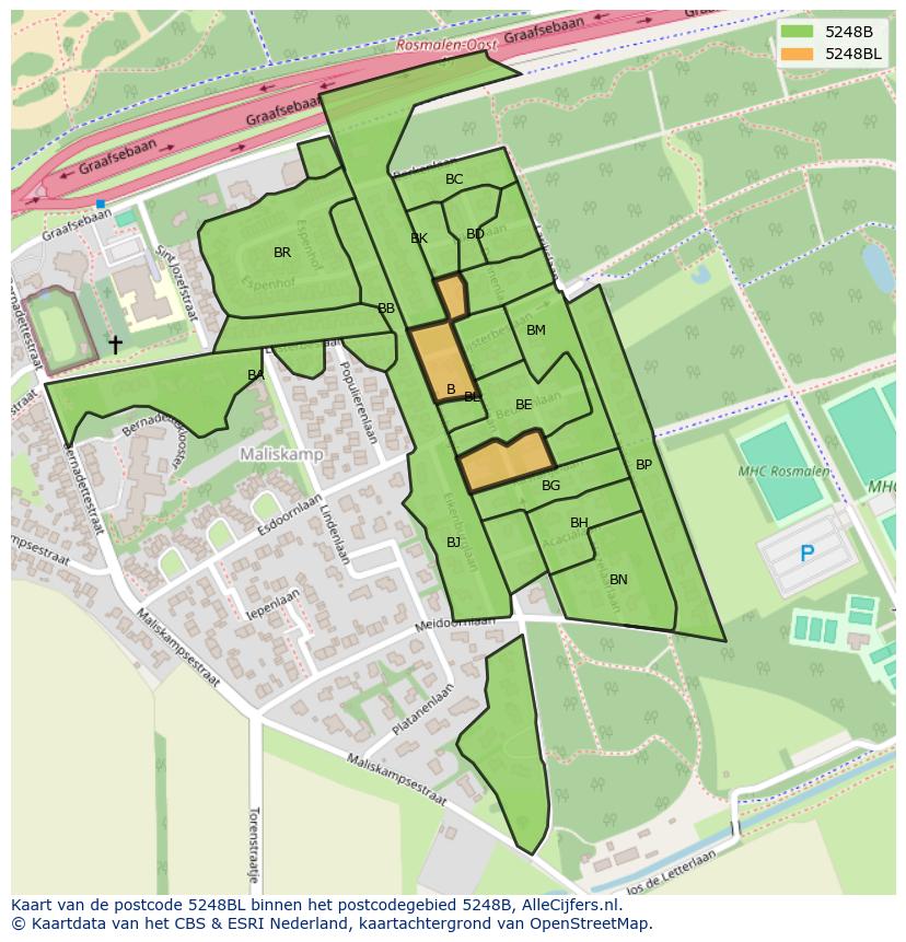 Afbeelding van het postcodegebied 5248 BL op de kaart.