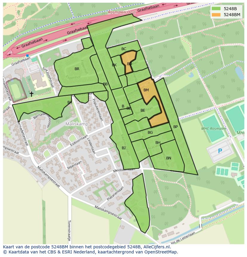 Afbeelding van het postcodegebied 5248 BM op de kaart.
