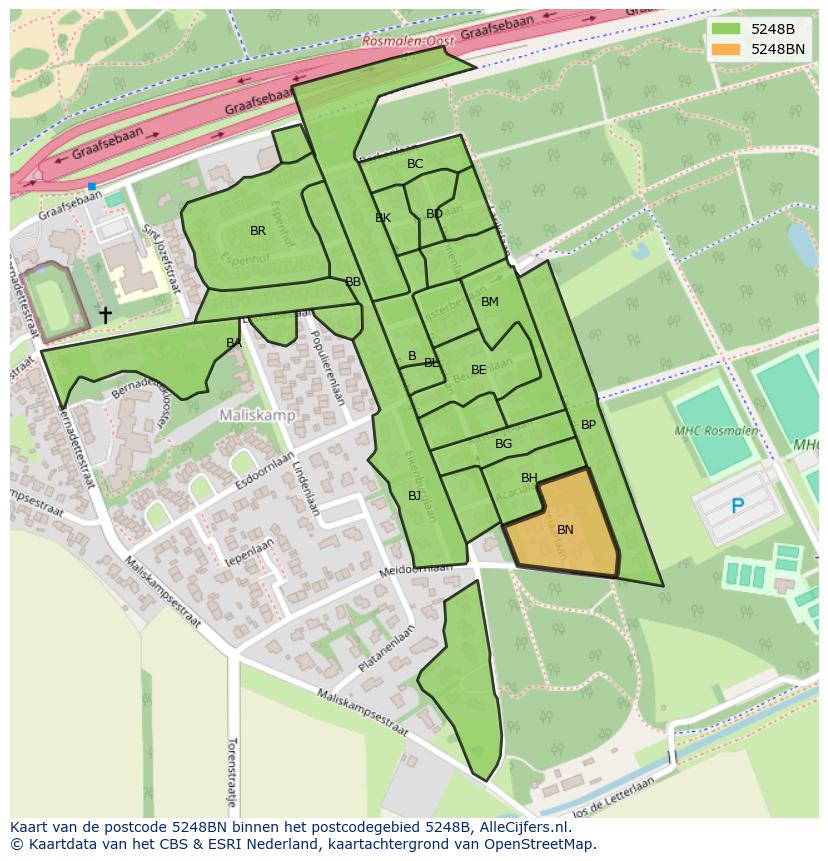 Afbeelding van het postcodegebied 5248 BN op de kaart.