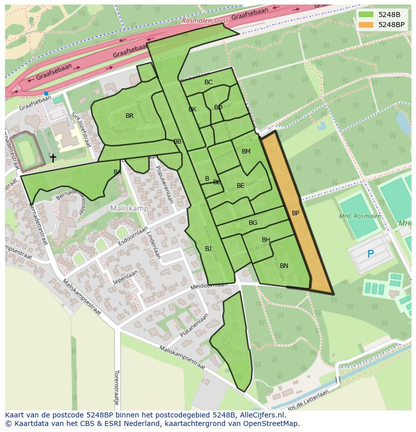 Afbeelding van het postcodegebied 5248 BP op de kaart.