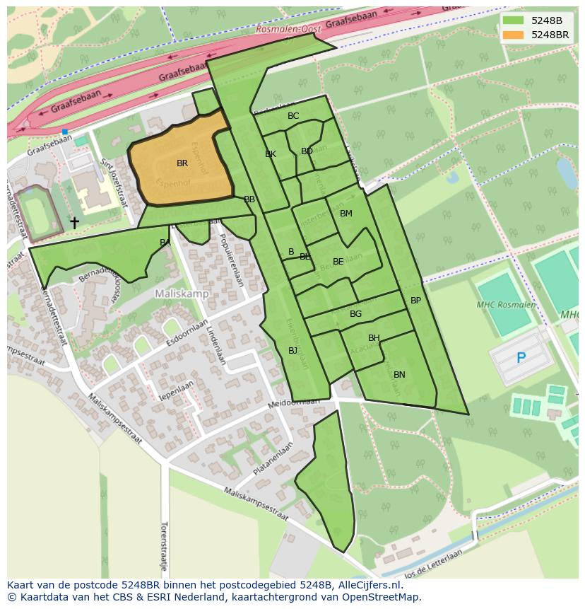 Afbeelding van het postcodegebied 5248 BR op de kaart.
