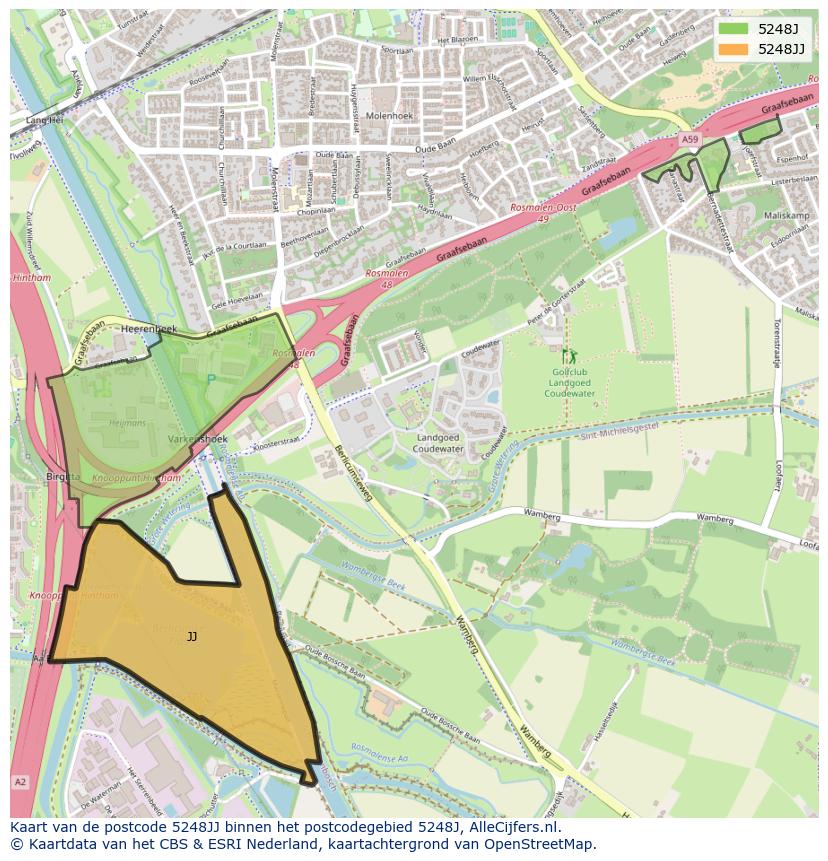 Afbeelding van het postcodegebied 5248 JJ op de kaart.