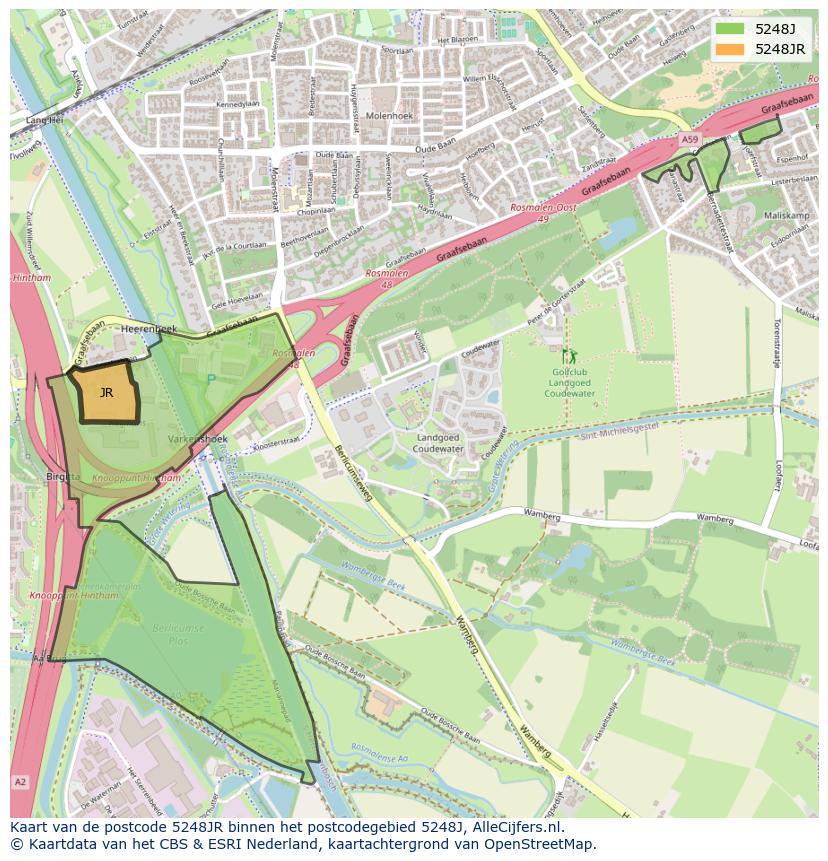 Afbeelding van het postcodegebied 5248 JR op de kaart.