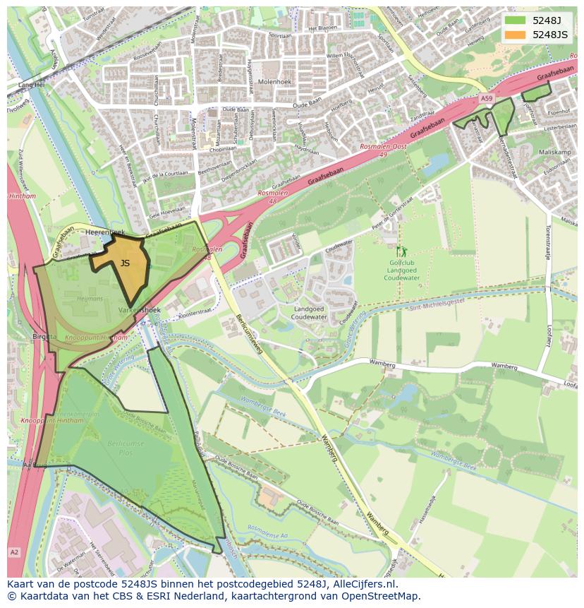 Afbeelding van het postcodegebied 5248 JS op de kaart.