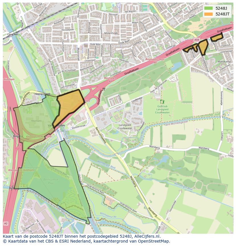 Afbeelding van het postcodegebied 5248 JT op de kaart.