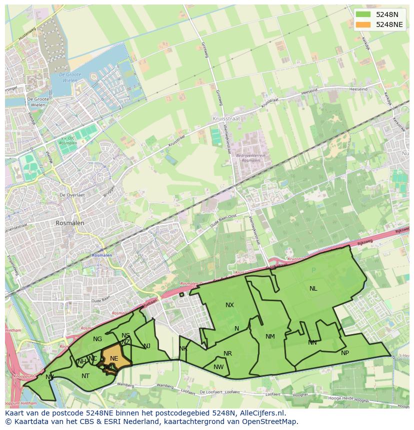 Afbeelding van het postcodegebied 5248 NE op de kaart.