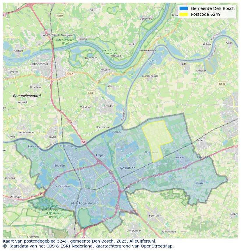 Afbeelding van het postcodegebied 5249 op de kaart.