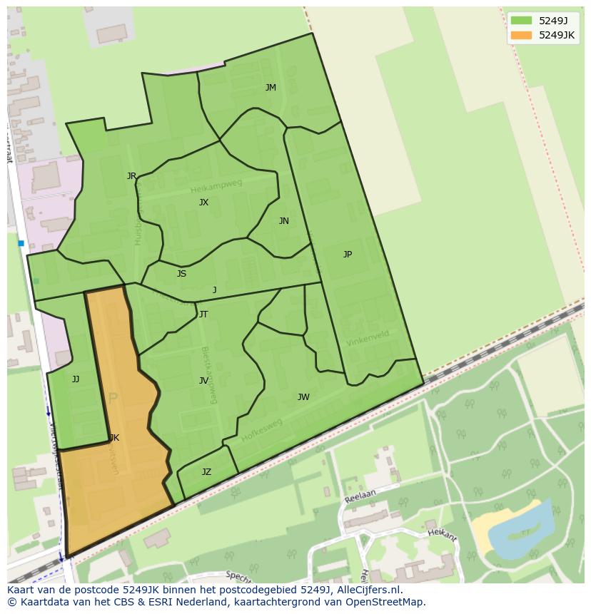 Afbeelding van het postcodegebied 5249 JK op de kaart.