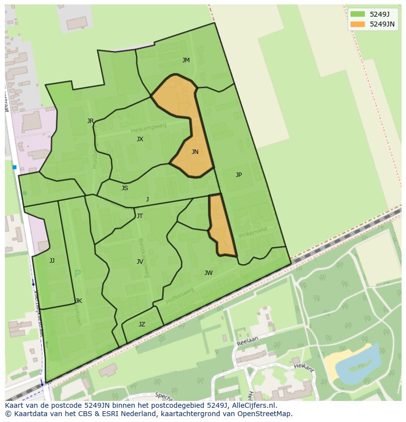 Afbeelding van het postcodegebied 5249 JN op de kaart.
