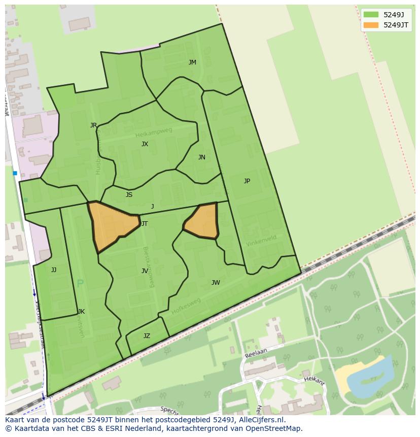Afbeelding van het postcodegebied 5249 JT op de kaart.