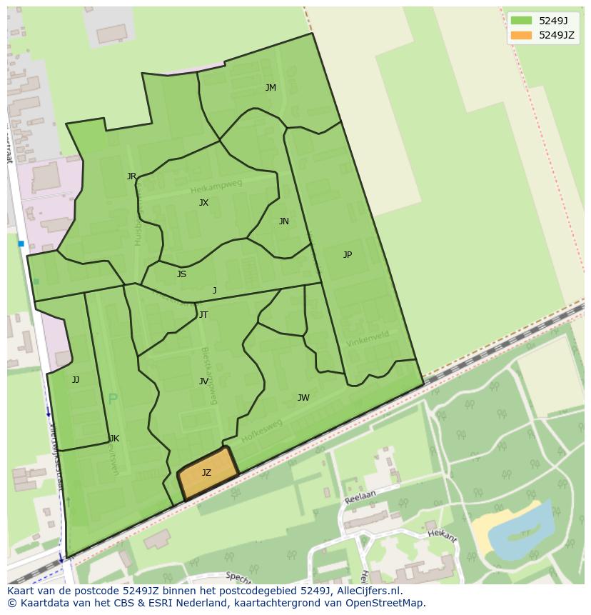 Afbeelding van het postcodegebied 5249 JZ op de kaart.