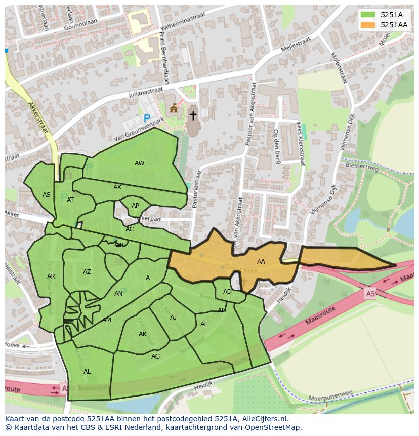 Afbeelding van het postcodegebied 5251 AA op de kaart.