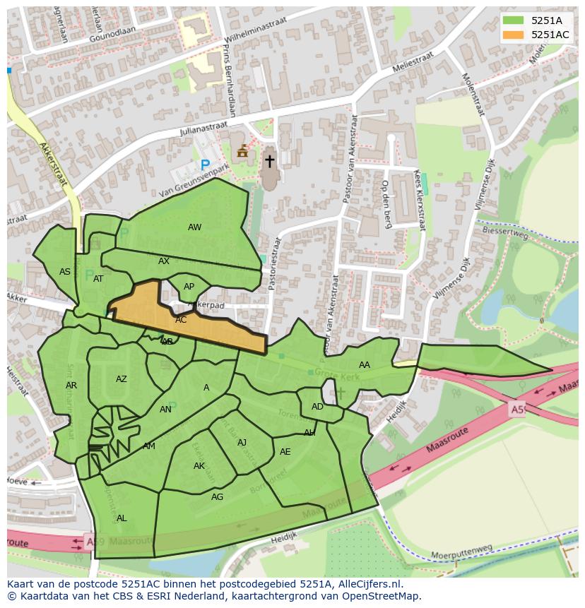 Afbeelding van het postcodegebied 5251 AC op de kaart.