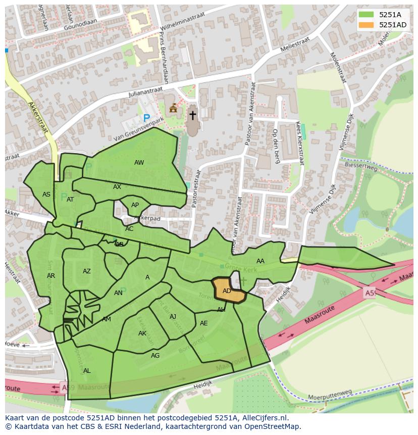 Afbeelding van het postcodegebied 5251 AD op de kaart.