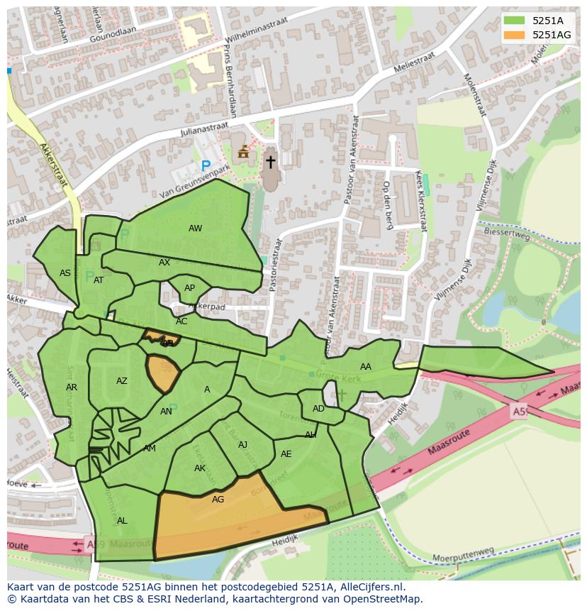 Afbeelding van het postcodegebied 5251 AG op de kaart.