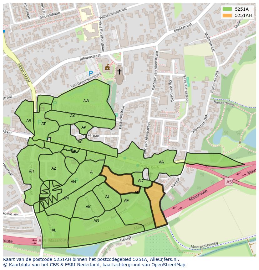 Afbeelding van het postcodegebied 5251 AH op de kaart.