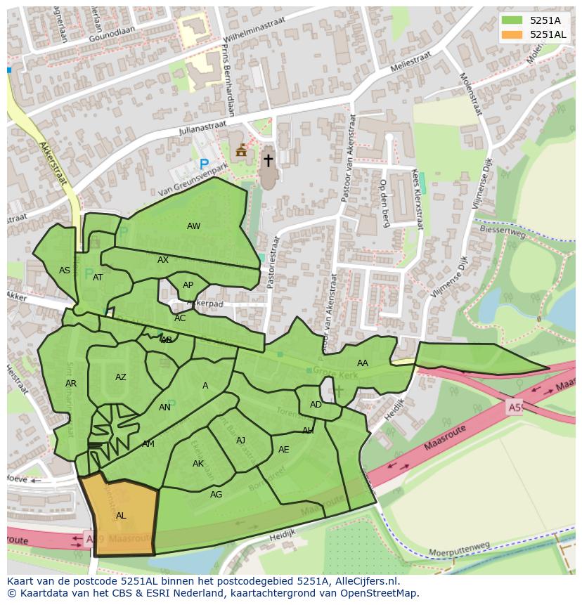 Afbeelding van het postcodegebied 5251 AL op de kaart.