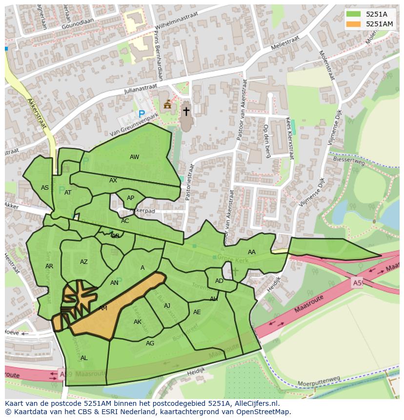 Afbeelding van het postcodegebied 5251 AM op de kaart.