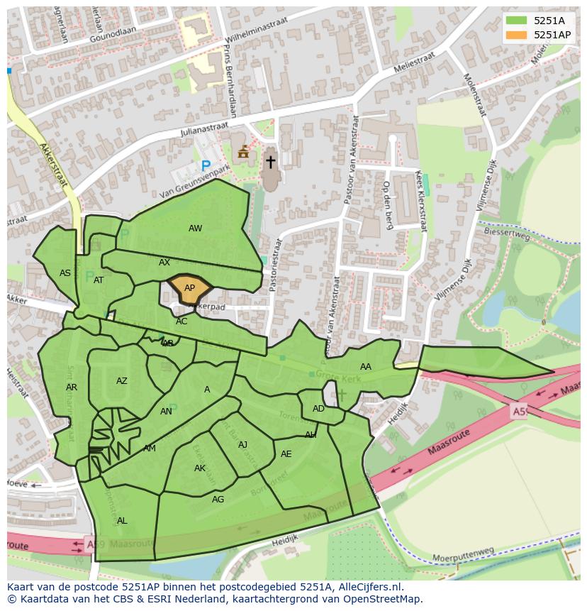 Afbeelding van het postcodegebied 5251 AP op de kaart.