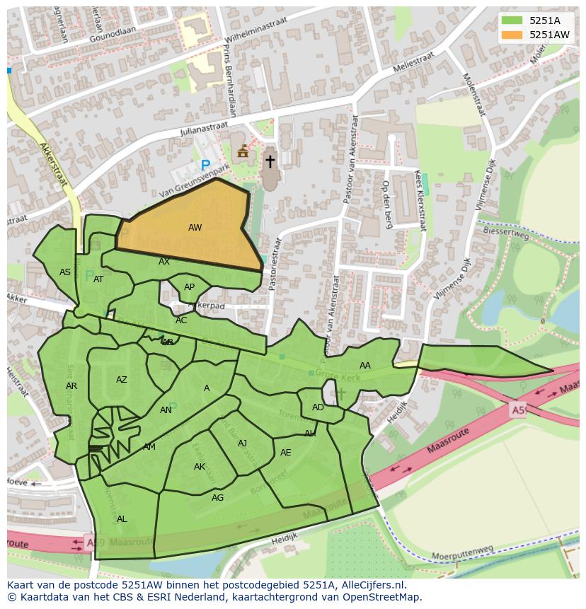 Afbeelding van het postcodegebied 5251 AW op de kaart.